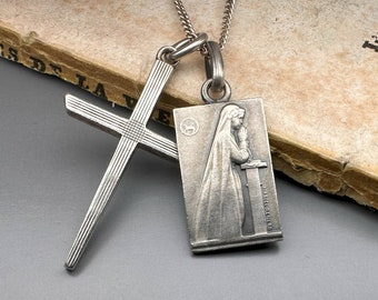 Vintage Medal by Marcel Renard, Silver Religious Necklace