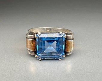 Antique Silver Vermeil Ring, French Art Deco Ring