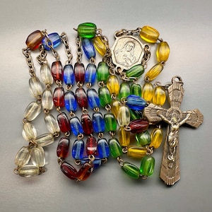 Vintage French Multi Color Rosary, Catholic Beads, Prayer Beads, Religious Necklace