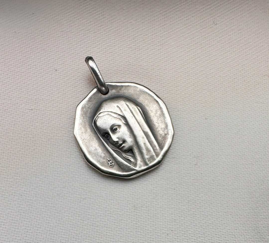 Antique French Religious Medal, Dainty Silver Virgin Mary Pendant - Etsy