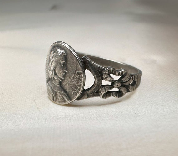 Antique Joan Of Arc Ring, French Silver Saint Rin… - image 9
