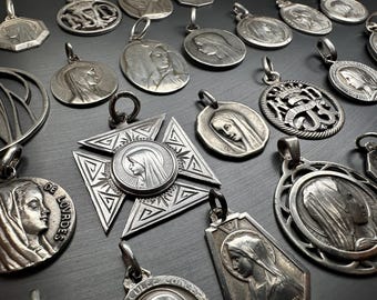 Antique French Silver Virgin Mary Medal Pendant
