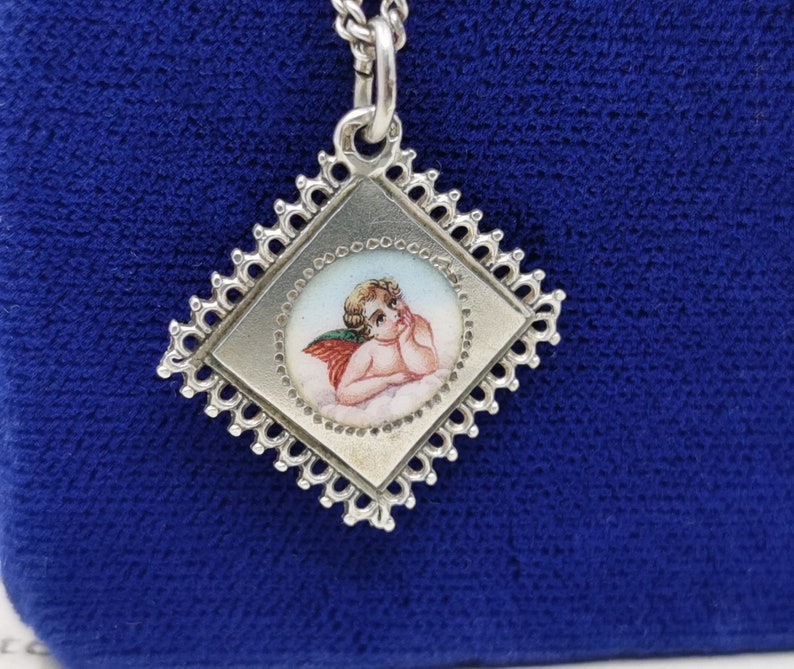 Sterling Silver ANGEL Charm for Bracelet PENDANT Hand-enameled GUARDIAN ANGEL