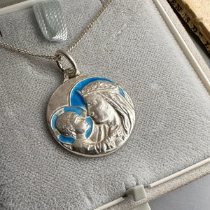 15" Sterling Virgin Mary Necklace, French Madonna and Child Medal - Etsy