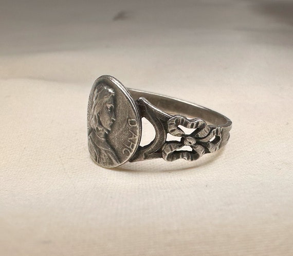 Antique Joan Of Arc Ring, French Silver Saint Rin… - image 7