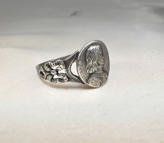 Antique Joan Of Arc Ring, French Silver Saint Rin… - image 5