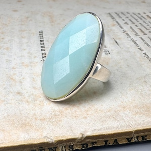Vintage Aventurine Ring, 925 Silver Cocktail Ring, US Size 7