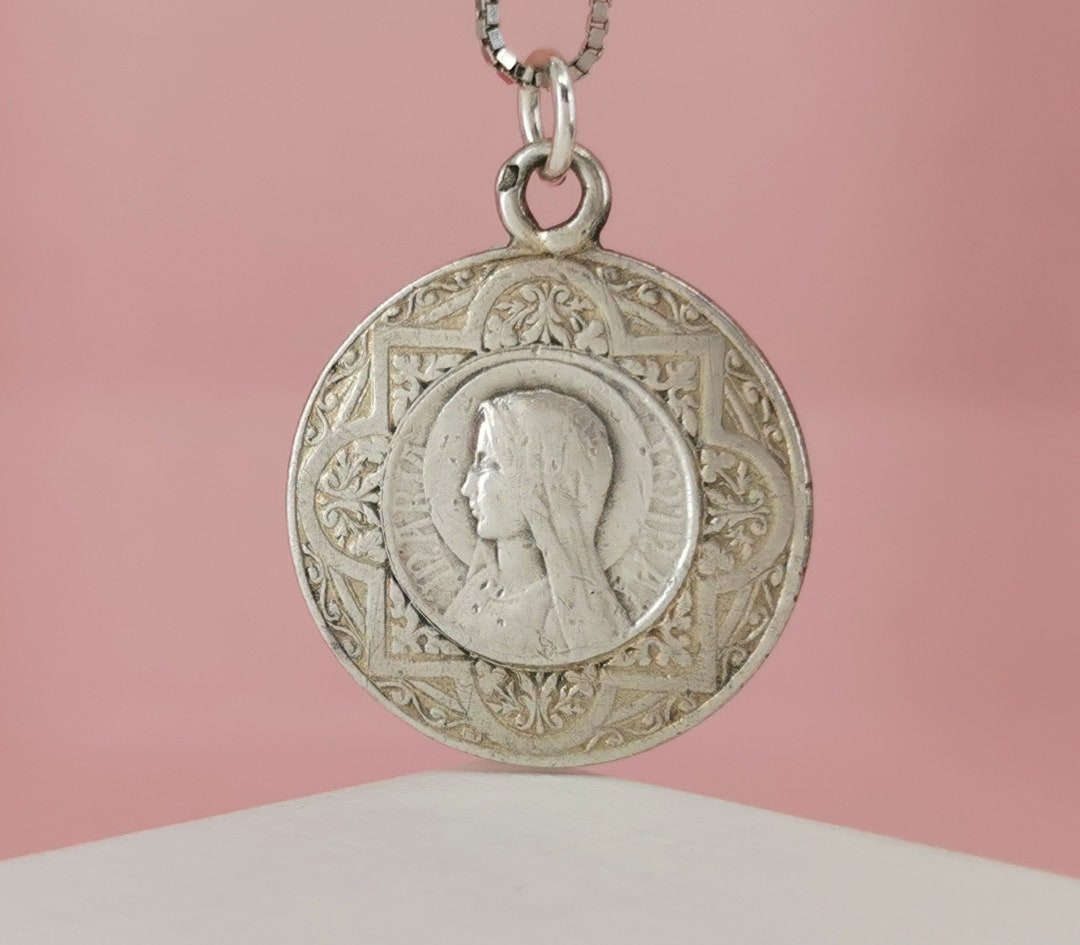 Antique French Religious Medal Silver Virgin Mary Pendant - Etsy