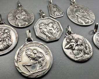 Antique French Silver St Christopher Pendant: French Patron Saint Religious Medal