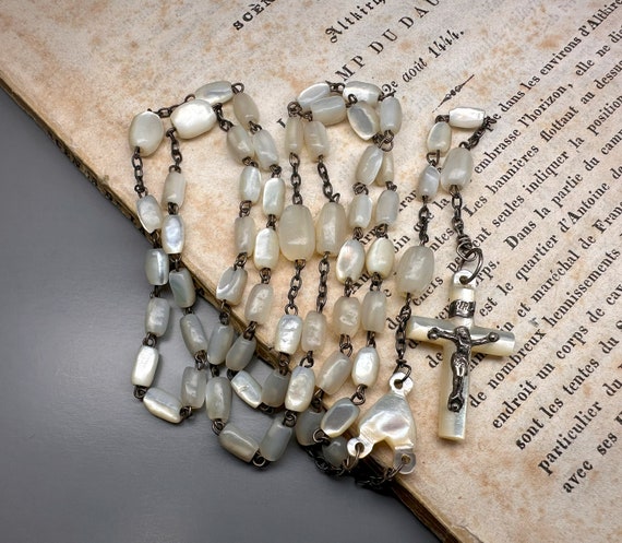 Vintage French Pearl Rosary Necklace With Silver Cross - Etsy