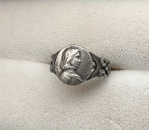 Antique Joan Of Arc Ring, French Silver Saint Rin… - image 10