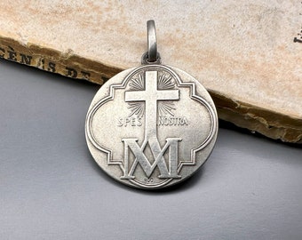 Vintage 800 Silver Saint Marie-Madeleine Postel Medal Pendant