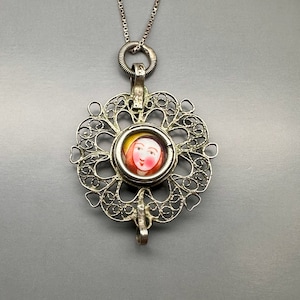 Vintage German Virgin Mary Pendant, Solid Silver