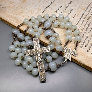 Vintage French Rosary, White Glass Faceted Rosary, Catholic Beads, Prayer Beads, Religious Beads