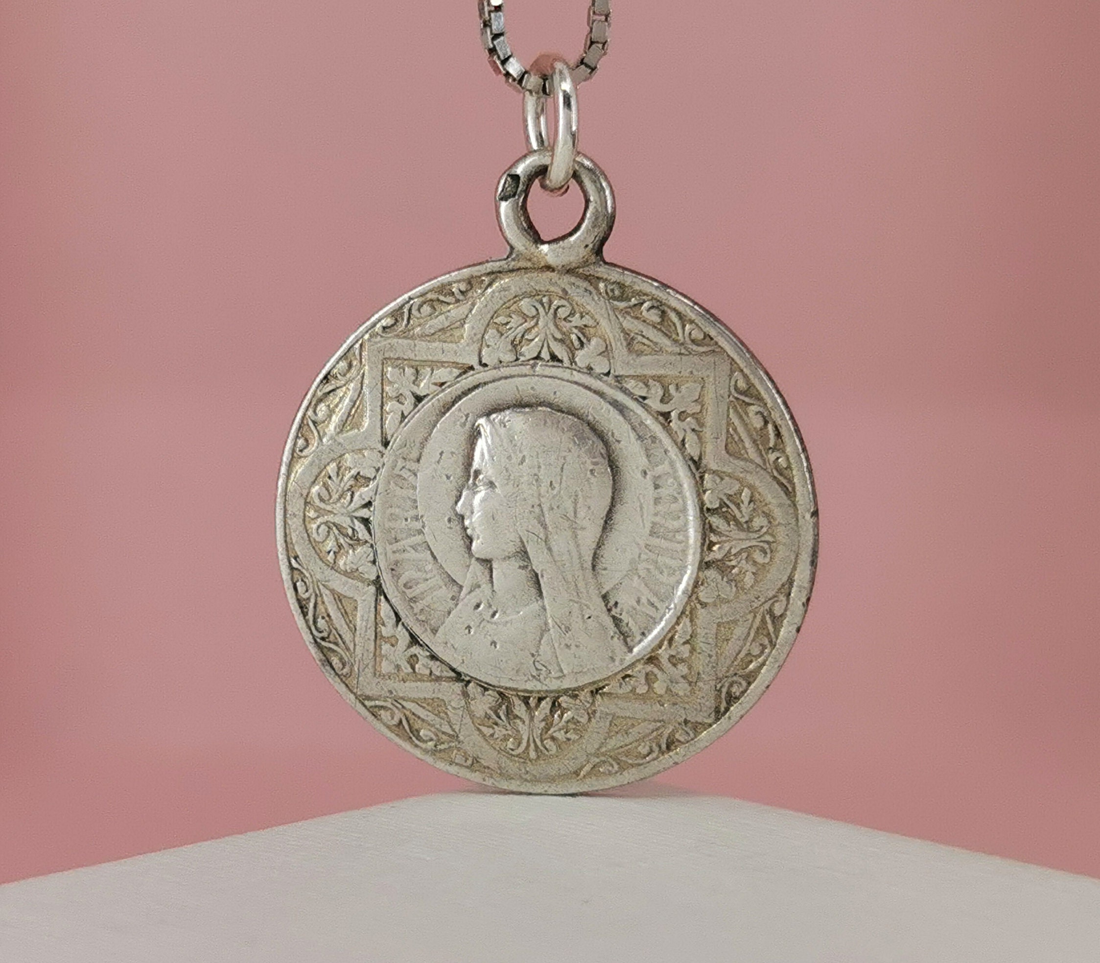 Antique French Religious Medal Silver Virgin Mary Pendant - Etsy