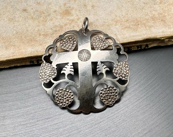 Antique German Handmade Religious Silver Cross Pendant, Art Deco