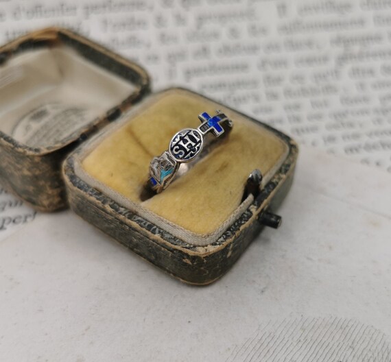 Antique German Jesuit Ring, Catholic IHS Enamel Ri