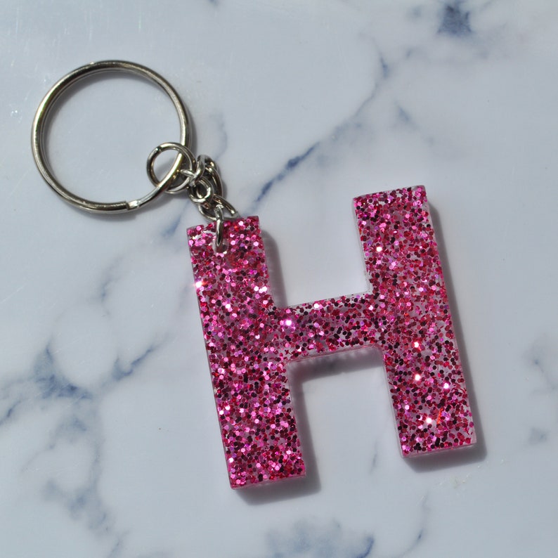 Glitter Initial Keyring Etsy