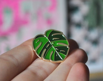 Emerald Green Monstera Leaf Enamel Pin | House Plant Lover Gift