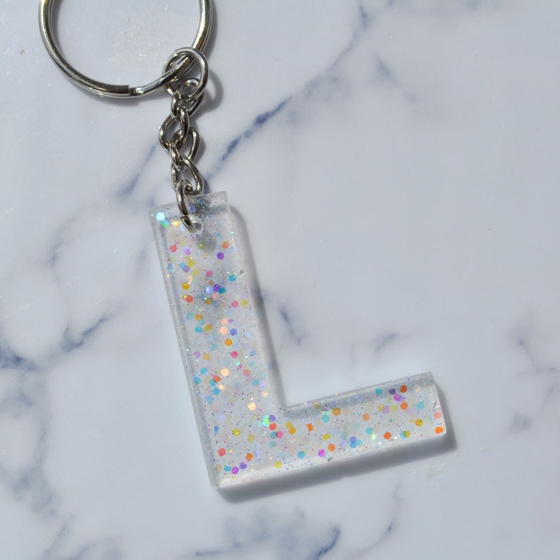 Glitter Initial Keyring Etsy