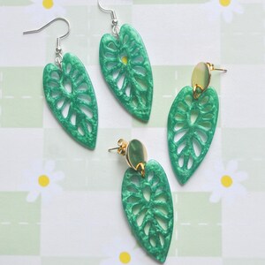 Emerald Green Alocasia Leaf Statement Resin Earrings | House Plant Lover Gift