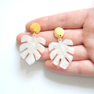 Small White Monstera Leaf Resin Earrings | Plant Lover Gift