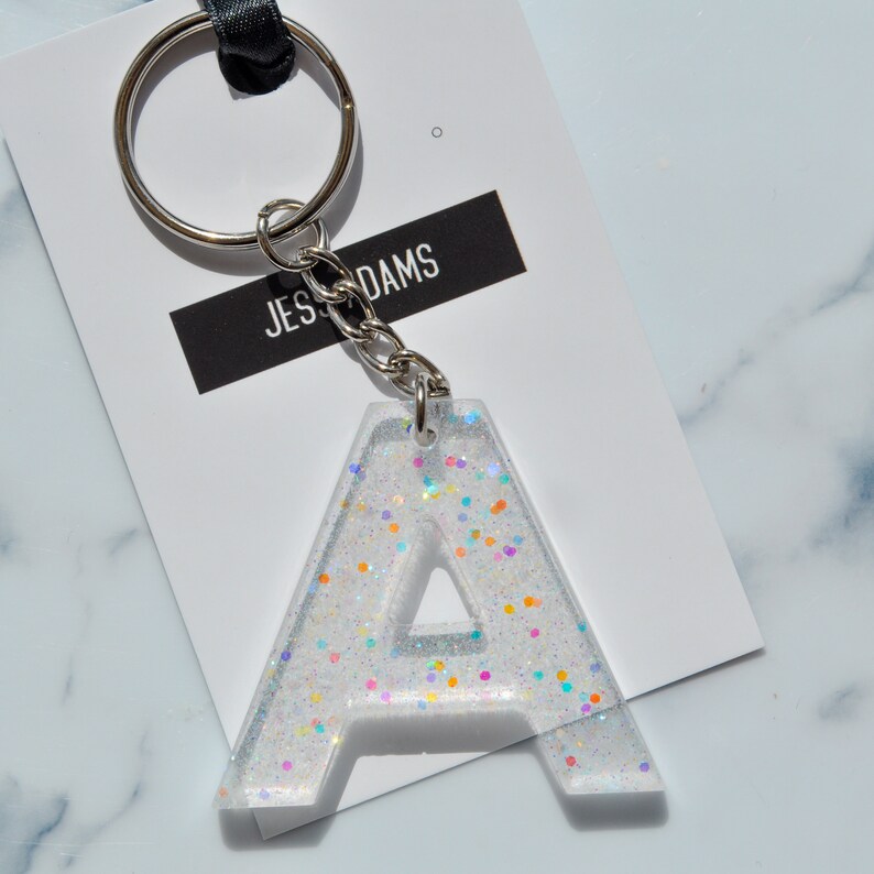 Glitter Initial Keyring Etsy