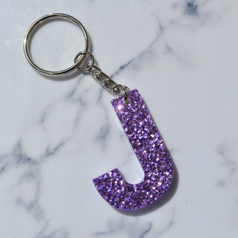 Glitter Initial Keyring Etsy