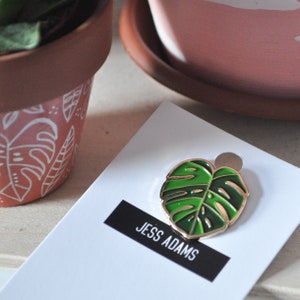 Emerald Green Monstera Leaf Enamel Pin House Plant Lover Gift image 4