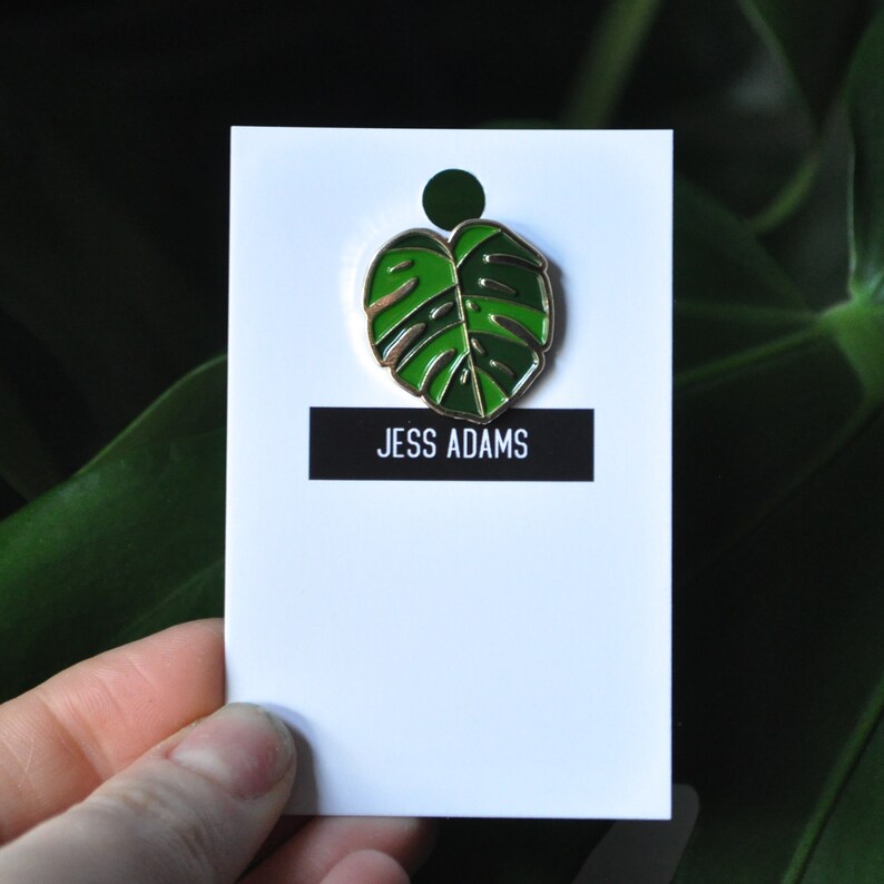 Emerald Green Monstera Leaf Enamel Pin House Plant Lover Gift image 3