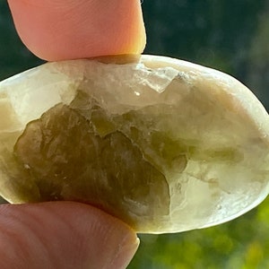 Green and Pink Tourmaline on Quartz Cabochon Palm Stone TPSB