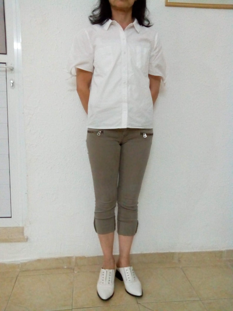 Vintage Women Top\\Blouse Size M Cotton Top\\Blouse OASIS Brand. Cold Shoulder White Buttoned Top\\Blouse Short Tie Sleeve Top\\Blouse
