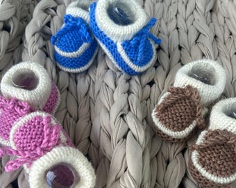 Mocasines de punto para bebé, mocasines hechos a mano con encaje, para baby shower, pantuflas tejidas, regalo para bebé hecho a mano
