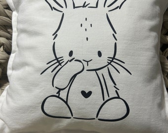 Funda de almohada conejito en blanco y negro, funda de almohada, funda de almohada para niños de guardería, regalo