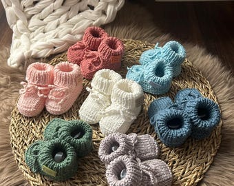 Knitted Baby Booties, Newborn Shoes, Newborn Knitwear, Baby Shower, Hand Knitted, Baby Gift, Birth Announcement Outfit