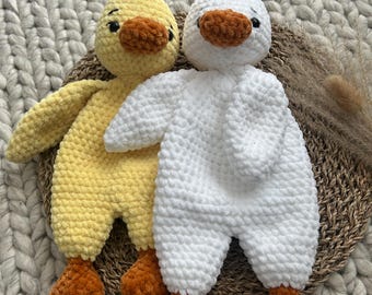 Patito de ganchillo para acurrucarse, peluche de pato, juguete de peluche para bebé, peluche de pato de ganchillo hecho a mano, peluche abrazable artesanal, juguete reconfortante
