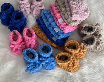 Patucos de bebé de ganchillo, conjunto de patucos y gorro, zapatos para recién nacido, patucos gruesos para bebé, pijamas para bebé, regalo para recién nacido, gorro de ganchillo