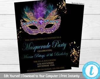 masquerade invites etsy