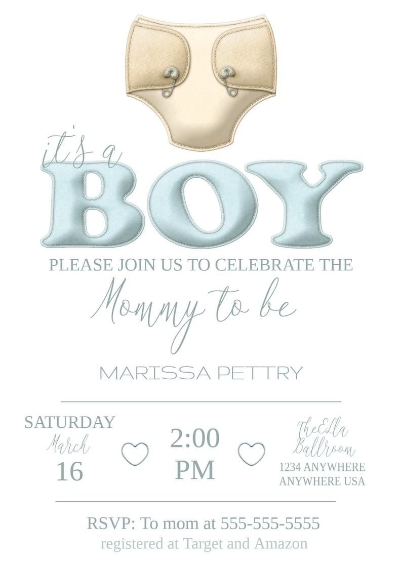Diaper Baby Shower Invitation Printable Shower Invite Baby - Etsy