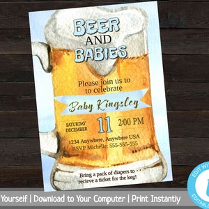 Diaper Party Invitation, Beer and Diaper Shower, Beer and Babies, Man Baby Shower, Dad To Be Shower Invite, Printable Party Invitation, Blue