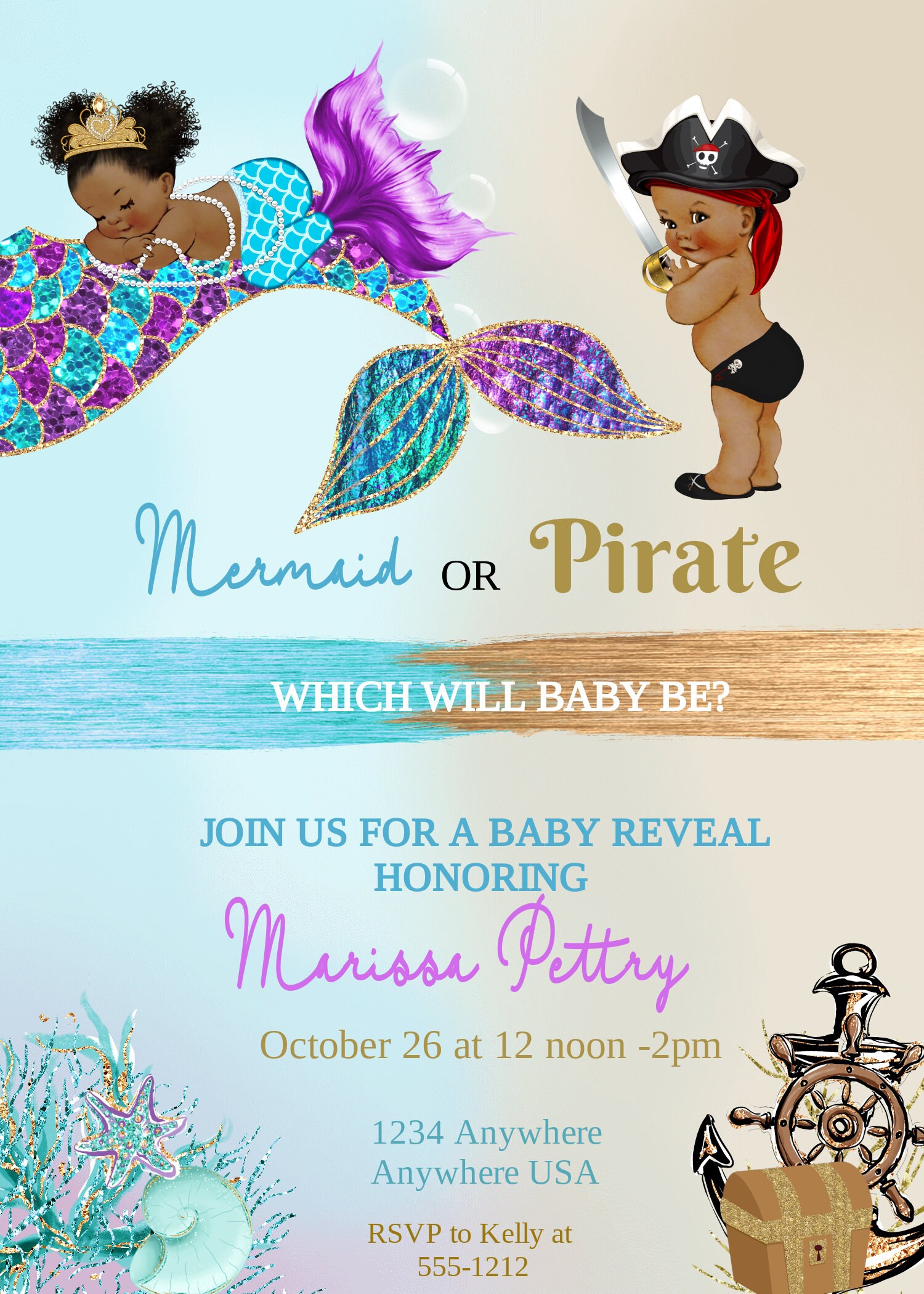 thumbnail image 2 of Mermaid Or Pirate Gender Reveal Banner Mermaid And Pirate 2 of 9