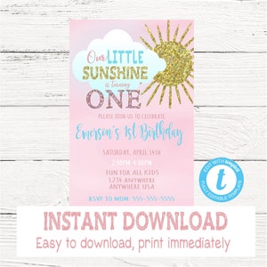 Sunshine Birthday Invitation, You Are My Sunshine Birthday Invitation, 1st Birthday Invite Customize Yourself | Sun Birthday Party | Instant