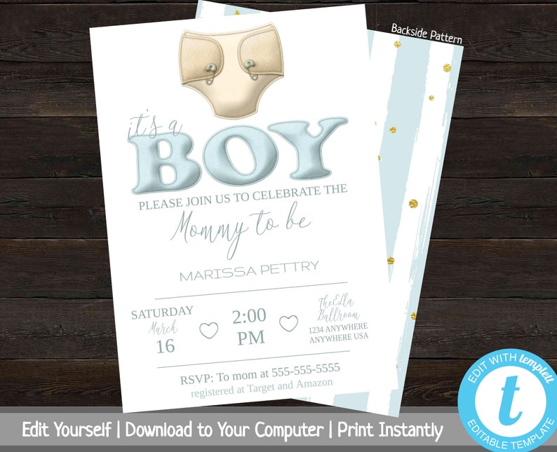 Diaper Baby Shower Invitation Printable Shower Invite Baby Etsy