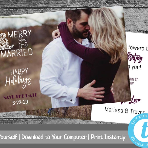 Christmas Save the Date, Christmas Card with Photo, Merry & Soon to be Married, Photo Christmas Card, Save the Date Template, Printable