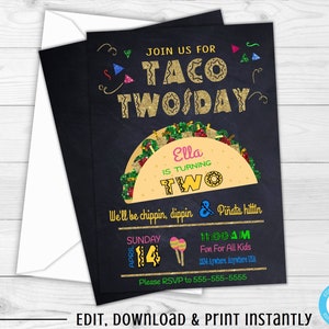 Girls Birthday Invitations, Taco Twosday, Birthday Invitations, Birthday Invites, Taco Twosday Invitation, 2nd Birthday, Fiesta, Printable