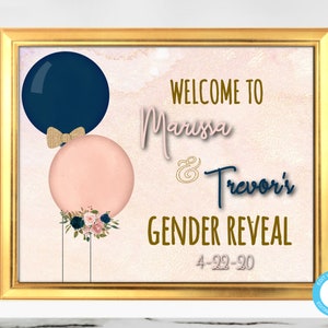 Balloon Gender Reveal Welcome Sign, Gender Reveal, Baby Shower, Boy or Girl, He or She, Pink and Blue Balloons, Instant Download