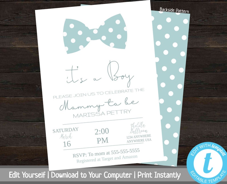 Bow Tie Baby Shower Invitation Printable Baby Shower Invite - Etsy