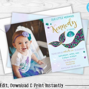 Mermaid Photo Invitation, Mermaid Birthday Invitation, Mermaid Invitation, Mermaid Invitation Instant Download, Under The Sea, Mermaid Party