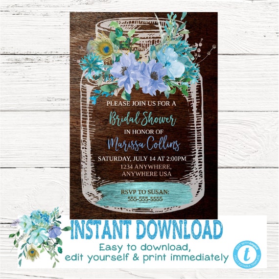 Floral Shower Invitation Rustic Mason Jar Country | Etsy