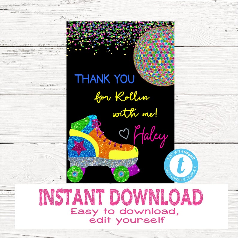 Roller Skate Thank you Edit Yourself Neon Roller skating | Etsy